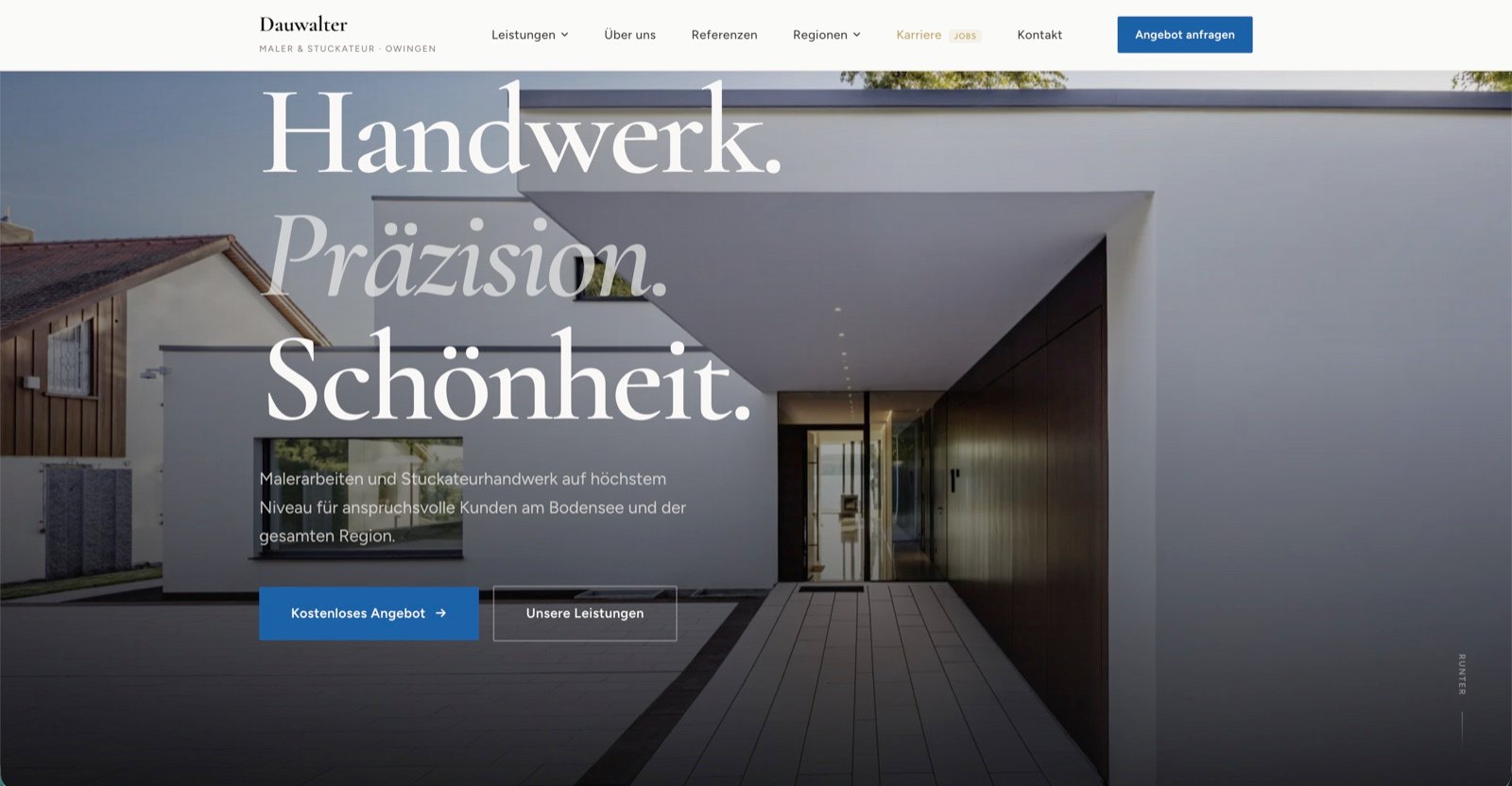 Aktuelle von Alviro umgesetzte Website für Maler Dauwalter